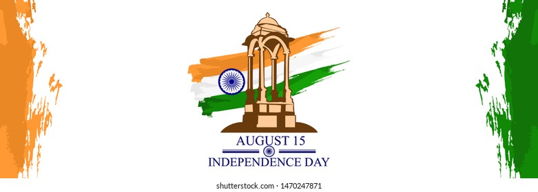 August 15, Independence day of India with national landmark vector illustration. Suitable for greeting card, poster and banner. 