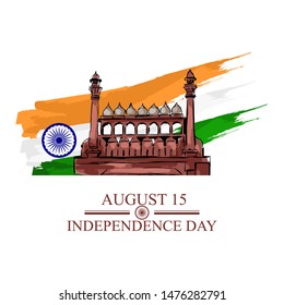 August 15, Independence day of India with national landmark vector illustration. Suitable for greeting card, poster and banner. 