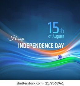 August 15, independence day india, vector template. Abstract india flag background. Blurred light lines of indian flag colors in blue sky. National holiday 15th of august. Happy independence day card