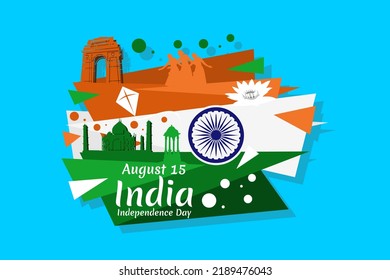 15 de agosto, Día de la Independencia de la India. Adecuado para tarjetas de felicitación, afiches y banner. 