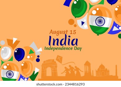 August 15, Independence day of India  vector illustration. Suitable for greeting card, poster and banner. 