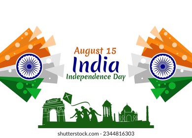 August 15, Independence day of India  vector illustration. Suitable for greeting card, poster and banner. 