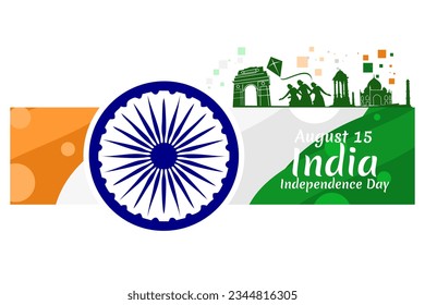 August 15, Independence day of India  vector illustration. Suitable for greeting card, poster and banner. 