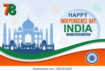 August 15, Independence Day India, happy independence day India greetings. letter with indian landmarks silhouette. abstract vector illustration design