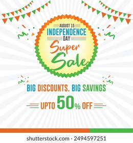 15 de agosto, Día de la Independencia de la India, Publicidad de Super Venta, Vector de diseño de Plantilla en capas