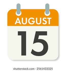 AUGUST 15. India Independence Day. Calendar sheet. Holiday date. Vector illustration isolated on white background.