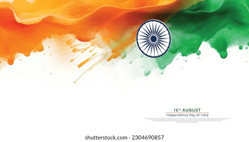 August 15 vector template. Abstract indian flag background. Saffron and green color splash concept for India independence day.