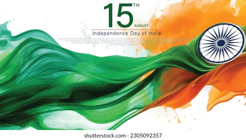 August 15 vector template. Abstract indian flag background. Saffron and green color splash concept for India independence day.