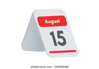 August 15th calendar icon. Day 15 of month. Vector illustration.