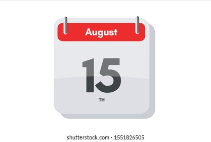 August 15th calendar icon. Day 15 of month. Vector icon illustration.