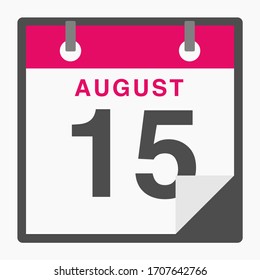 August 15th Flat icon calendar isolated on white background. Vector illustration