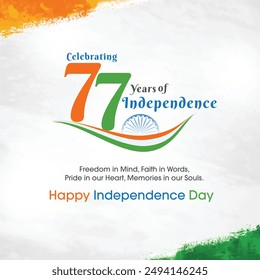 August 15th India,  Happy Independence Day, Social Media Wishes Template Vector Design Layered. Abstract Tricolor Flag