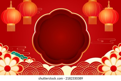 August 15th Mid-Autumn Festival, traditional Chinese festival with moon and lanterns in the background, vector illustration