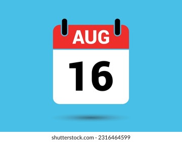 August 16 Calendar Date Flat Icon Day 16 Vector Illustration
