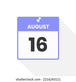 August 16 calendar icon. Date,  Month calendar icon vector illustration