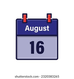 August 16, Calendar icon. Day, month. Meeting appointment time. Event schedule date. Flat vector illustration.