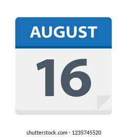 August 16 - Calendar Icon - Vector Illustration