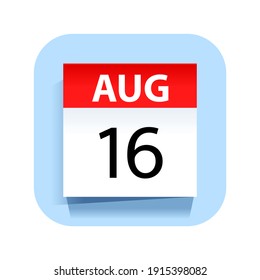 August 16. Calendar Icon. Vector Illustration.