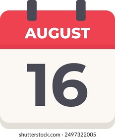 August 16 - Daily Calendar Icon in flat design style