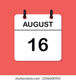 August 16. Daily Calendar icon for design. Simple design for business brochure, flyer, print media, advertisement. Easily editable.