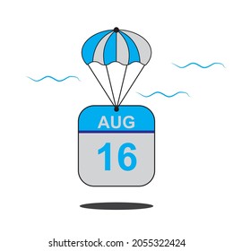 16 de agosto fecha del mes icono de calendario con globo en el elemento de plantilla eps 10 del vector de aire