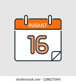 August 16. Flat icon calendar isolated on gray background. Vector illustration.