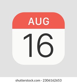 Icono del 16 de agosto aislado en segundo plano. Símbolo de calendario moderno, simple, vector, icono para el diseño de sitios web, aplicación móvil, ui. Ilustración vectorial