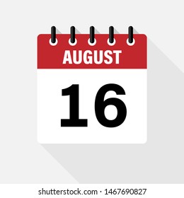 August 16. Vector flat daily calendar icon. Date and time, day, month. Holiday.