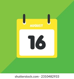 August 16 vector icon calendar Date, day and month Vector illustration, colorful background.