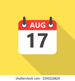 August the 17 calendar flat style icon with long shadow.