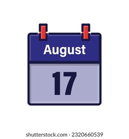 August 17, Calendar icon. Day, month. Meeting appointment time. Event schedule date. Flat vector illustration.