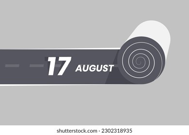 Icono del calendario del 17 de agosto rodando dentro de la carretera. 17 Agosto Ilustrador vectorial de fecha Mes.