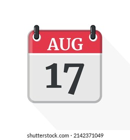 August 17 Calendar Icon. Calendar Icon with white background. Flat style. Date, day and month.