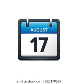 August 17. Calendar icon.Vector illustration,flat style.Month and date.Sunday,Monday,Tuesday,Wednesday,Thursday,Friday,Saturday.Week,weekend,red letter day. 2017,2018 year.Holidays.