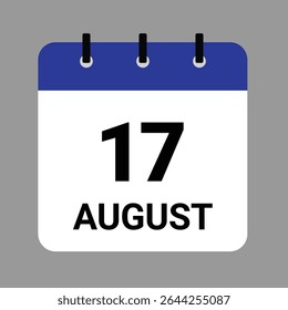 17 DE AGOSTO - Ícone Calendário Diário - Fundo Branco