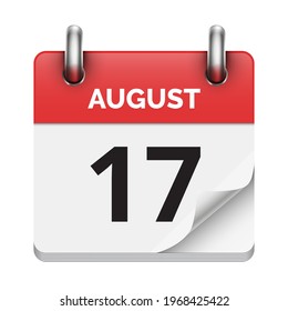17 de agosto fecha de calendario plana diaria realista fecha de icono vectorial imagen