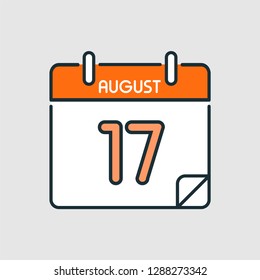 August 17. Flat icon calendar isolated on gray background. Vector illustration.