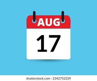 August 17. Flat icon calendar isolated on blue background. Date and month vector illustration