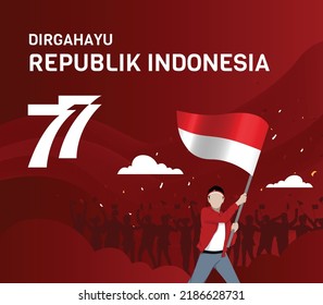 17 de agosto, feliz cartel de saludo del 77 Día de la Independencia de Indonesia. Selamat Hari Kemerdekaan República Indonesia ke 77.