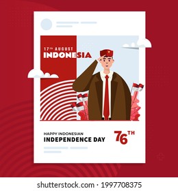 August 17 happy Indonesia independence day with character illustration of the spirit of patriotism