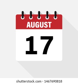 August 17. Vector flat daily calendar icon. Date and time, day, month. Holiday.