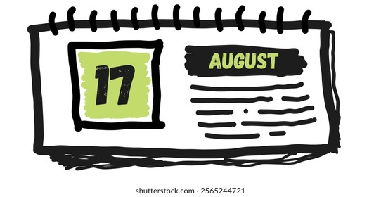 August 17th: Calendar Date, Monthly Planner, Day of the Year, Summer Date, Mid-August, Date in August, Seventeenth of August, August Events, Calendar Page, Simple Calendar