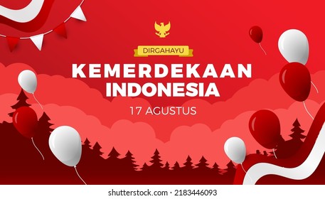 August 17th. Happy Indonesian Independence Day greeting card with clenched fists, Spirit of freedom symbol. Use it for banners, and backgrounds. - Vector
