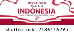 August 17th. Indonesian Independence Day Greeting Card. Waving Indonesian flag isolated on red background. Patriotic symbolic background. Translation: longevity Republic of Indonesia.