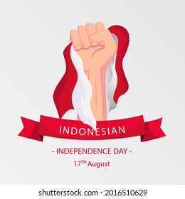 August 17th Indonesian independence day. Hand up for freedom symbol Indonesian 
 Independence Day vector flag.