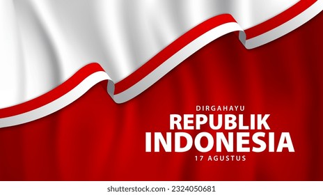 August 17th. Indonesian independence greeting card. Textured background with red and white ribbon decoration. Vector illustration