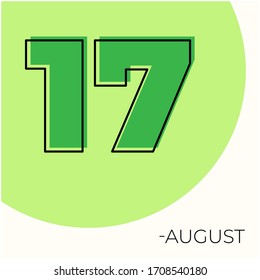 August 17th Modern calendar isolated on white background. Vector illustration. Green colors 