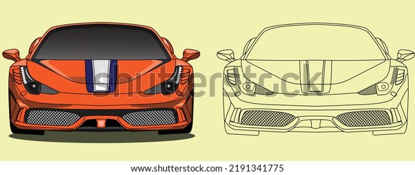 august  18, 2022, Ferrari 458,vector\
layout of an oronge sports car. Ferrari 458.editable and\
layered,sketch automobile,Adult coloring page line art for book and\
drawing. Concept vector\
illustration.\
