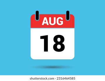 August 18 Calendar Date Flat Icon Day 18 Vector Illustration