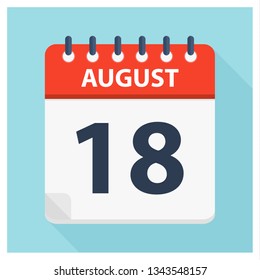 August 18 -  Calendar Icon - Calendar design template - Business vector illustration.